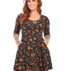 SOURPUSS CLASSIC HALLOWEEN 3/4 SLEEVE SKATER DRESS BLACK 2 SOURPUSS CLASSIC HALLOWEEN 3/4 SLEEVE SKATER DRESS BLACK