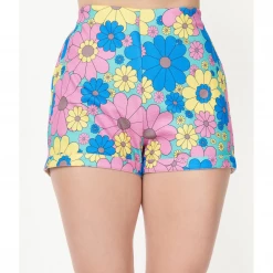 SMAK PARLOUR BLUE & YELLOW FLORAL PRINT CALLIE SHORTS