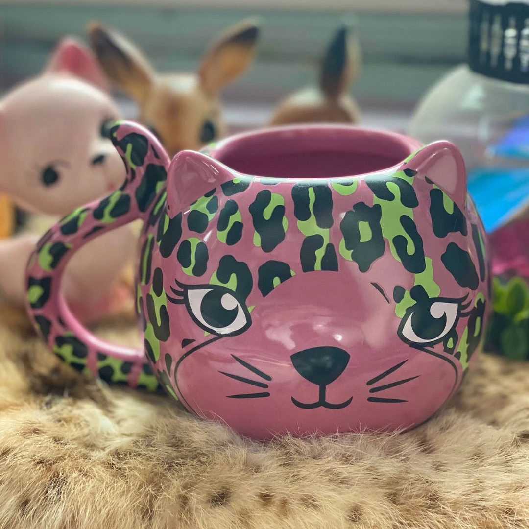 SOURPUSS PINK LEOPARD CAT MUG 3 SOURPUSS PINK LEOPARD CAT MUG