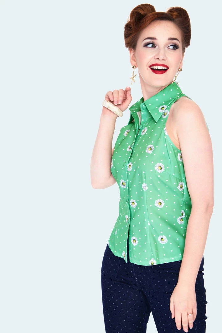 Ghouls Just Wanna Have Sun VOODOO VIXEN CHERIE DAISY POLKA DOT SLEEVELESS BLOUSE 6 Ghouls Just Wanna Have Sun VOODOO VIXEN CHERIE DAISY POLKA DOT SLEEVELESS BLOUSE