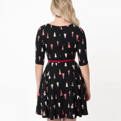 UNIQUE VINTAGE RETRO CHRISTMAS TREE PRINT STEPHANIE FIT & FLARE DRESS