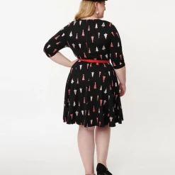 UNIQUE VINTAGE RETRO CHRISTMAS TREE PRINT STEPHANIE FIT & FLARE DRESS