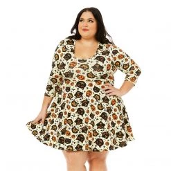 Shop Sour+Plus SOURPUSS CLASSIC HALLOWEEN 3/4 SLEEVE SKATER DRESS CREAM 8 Shop Sour+Plus SOURPUSS CLASSIC HALLOWEEN 3/4 SLEEVE SKATER DRESS CREAM