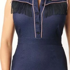 UNIQUE VINTAGE DENIM WESTERN FRINGE WIGGLE DRESS Shop Sour+Plus