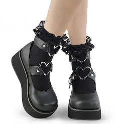 DEMONIA SPRITE PLATFORM MARY JANE WITH HEART O RINGS BLACK Footwear