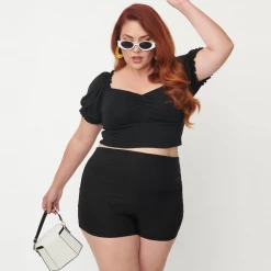 UNIQUE VINTAGE EASY BREEZY BENGALINE SHORTS BLACK Ghouls Just Wanna Have Sun