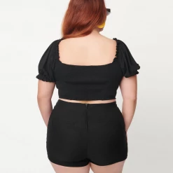 UNIQUE VINTAGE EASY BREEZY BENGALINE SHORTS BLACK Ghouls Just Wanna Have Sun