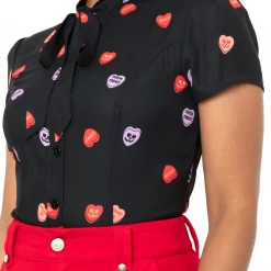 UNIQUE VINTAGE SPOOKY CONVERSATION HEARTS PRINT ELSIE BLOUSE Apparel