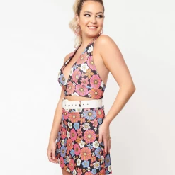 Shop Sour+Plus SMAK PARLOUR BLACK & PURPLE FLORAL PRINT FEELIN GROOVY CROP TOP