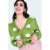 VOODOO VIXEN FLORA DAISY CROPPED CARDIGAN GREEN Apparel 1 VOODOO VIXEN FLORA DAISY CROPPED CARDIGAN GREEN Apparel