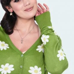 VOODOO VIXEN FLORA DAISY CROPPED CARDIGAN GREEN Apparel