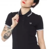 FRED PERRY GIRLS TWIN TIPPED POLO BLK/WHT 2 FRED PERRY GIRLS TWIN TIPPED POLO BLK/WHT