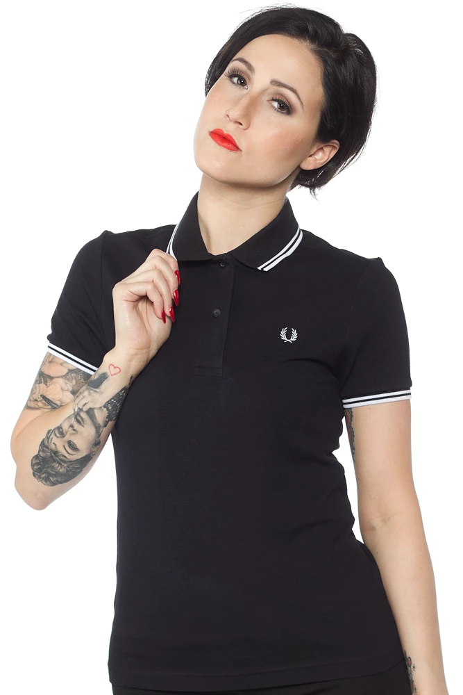 FRED PERRY GIRLS TWIN TIPPED POLO BLK/WHT