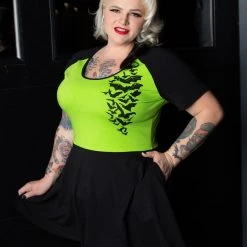 SOURPUSS NOKTURNAL BATS RAGLAN SKATER DRESS GREEN Neon Dreams 11 SOURPUSS NOKTURNAL BATS RAGLAN SKATER DRESS GREEN Neon Dreams