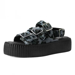 T.U.K. GREY LEOPARD 3-BUCKLE MONDO SANDALS