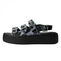 T.U.K. GREY LEOPARD 3-BUCKLE MONDO SANDALS