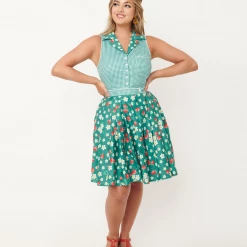 UNIQUE VINTAGE GREEN GINGHAM SHELBY ROMPER Shop Sour+Plus