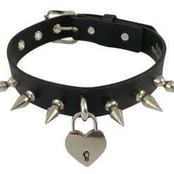 None Accessories SPIKED HEART LOCK AND KEY CHOKER