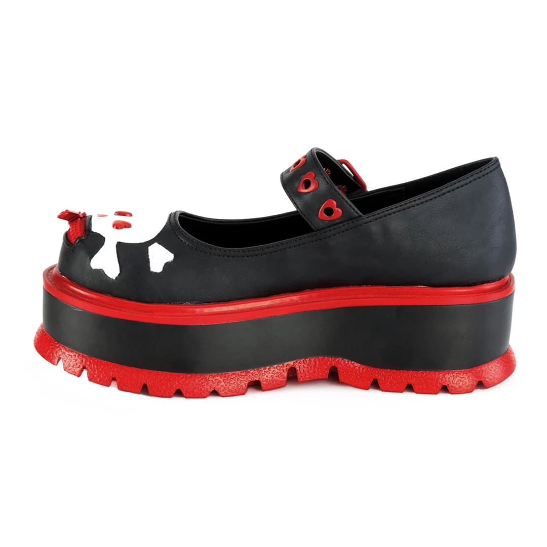 DEMONIA HEARTS N' SKULLS PLATFORM MARY JANES BLK/RED 6 DEMONIA HEARTS N' SKULLS PLATFORM MARY JANES BLK/RED