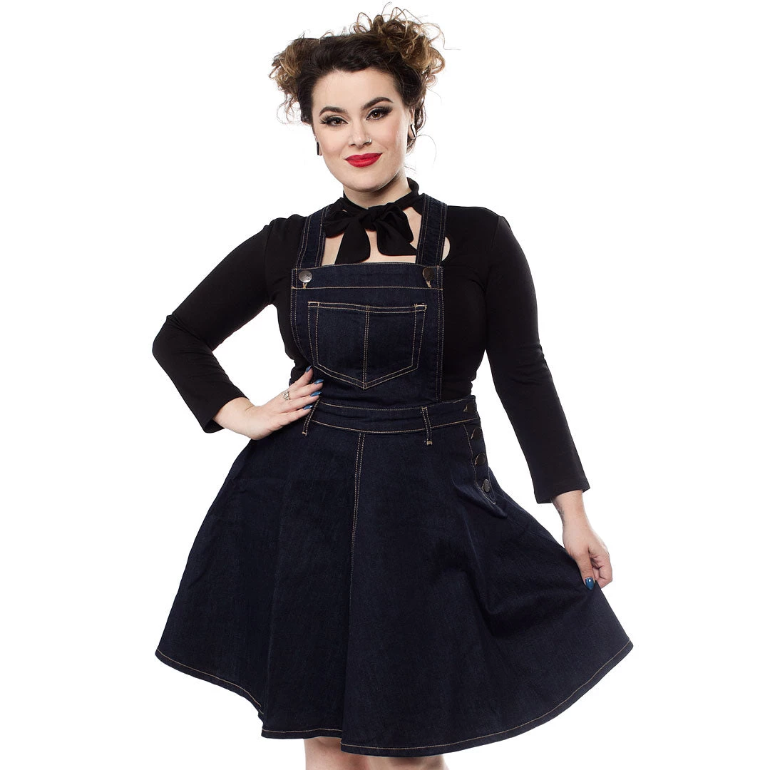 HELL BUNNY DAKOTA DENIM PINAFORE DRESS 3 HELL BUNNY DAKOTA DENIM PINAFORE DRESS