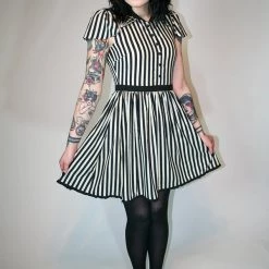 SOURPUSS STRIPE LYDIA DRESS CREAM & BLACK