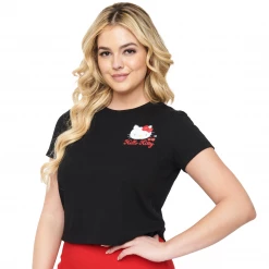 Shop Sour+Plus UNIQUE VINTAGE X HELLO KITTTY BLACK HELLO KITTY CROP TEE