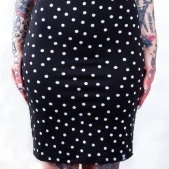 SOURPUSS POLKA DOT MIDI SKIRT BLK/WHT