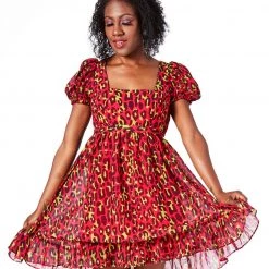 SOURPUSS LEOPARD CREAM PUFF DRESS HOT PINK