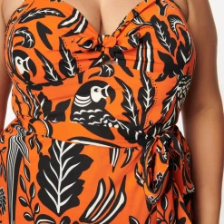 UNIQUE VINTAGE PARROT PRINT LEILANI SARONG DRESS