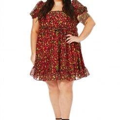 SOURPUSS LEOPARD CREAM PUFF DRESS HOT PINK
