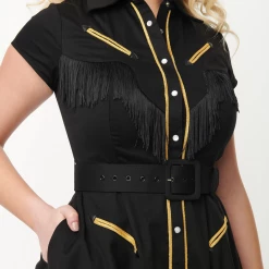 UNIQUE VINTAGE MADELINE DRESS BLK W/ GOLD TRIM What's New