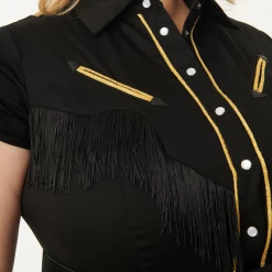 UNIQUE VINTAGE MADELINE DRESS BLK W/ GOLD TRIM What's New