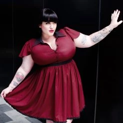 SOURPUSS LYDIA DRESS BURGUNDY Shop Sour+Plus