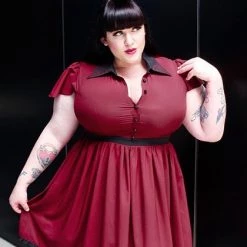 SOURPUSS LYDIA DRESS BURGUNDY Shop Sour+Plus