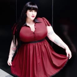 SOURPUSS LYDIA DRESS BURGUNDY Shop Sour+Plus