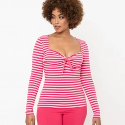 UNIQUE VINTAGE HOT PINK STRIPE MAXINE TOP
