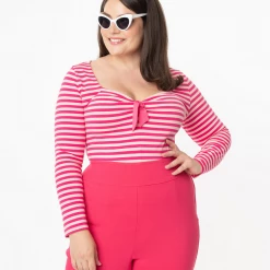 UNIQUE VINTAGE HOT PINK STRIPE MAXINE TOP
