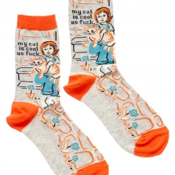 Blue Q MY CAT IS COOL AS F CREW SOCKS