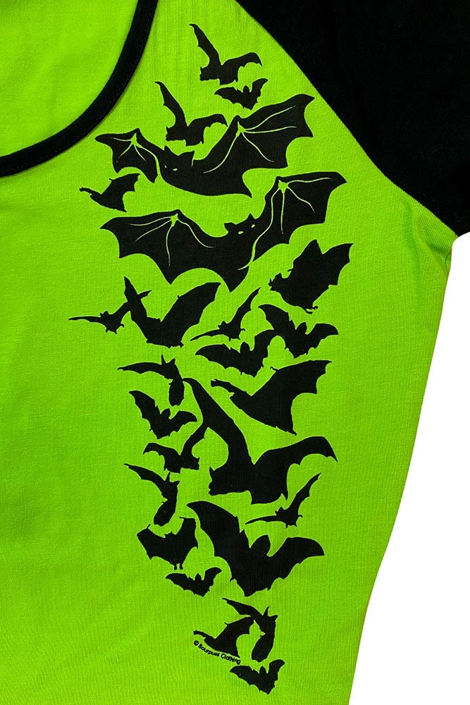 SOURPUSS NOKTURNAL BATS RAGLAN SKATER DRESS GREEN Neon Dreams 4 SOURPUSS NOKTURNAL BATS RAGLAN SKATER DRESS GREEN Neon Dreams