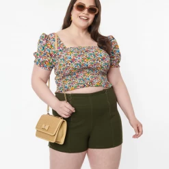 What's New UNIQUE VINTAGE OLIVE DENIM SUMMER LOVE SHORTS