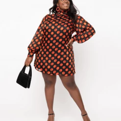 SMAK PARLOUR BLACK & ORANGE POLKA DOT GIRL TALK SHIFT DRESS Shop Sour+Plus