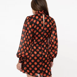SMAK PARLOUR BLACK & ORANGE POLKA DOT GIRL TALK SHIFT DRESS Shop Sour+Plus