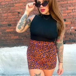 What's New SOURPUSS ORANGE LEOPARD MINI SKIRT