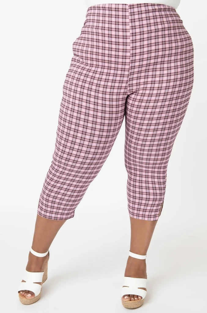 Shop Sour+Plus UNIQUE VINTAGE PINK & BLACK PLAID RACHELLE CAPRIS 6 Shop Sour+Plus UNIQUE VINTAGE PINK & BLACK PLAID RACHELLE CAPRIS