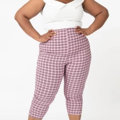 Shop Sour+Plus UNIQUE VINTAGE PINK & BLACK PLAID RACHELLE CAPRIS 12 Shop Sour+Plus UNIQUE VINTAGE PINK & BLACK PLAID RACHELLE CAPRIS