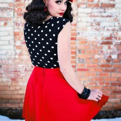 Back In Stock RETROLICIOUS POLKA DOT BOAT NECK TOP BLK/WHT