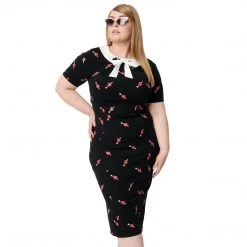 Shop Sour+Plus UNIQUE VINTAGE BLACK & PIERCED HEART PRINT RENATA PENCIL DRESS