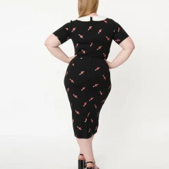 Shop Sour+Plus UNIQUE VINTAGE BLACK & PIERCED HEART PRINT RENATA PENCIL DRESS