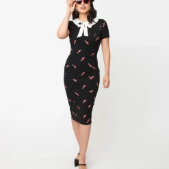 Shop Sour+Plus UNIQUE VINTAGE BLACK & PIERCED HEART PRINT RENATA PENCIL DRESS
