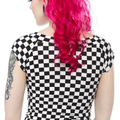 RETROLICIOUS CHECKERED BOAT NECK TOP BLACK/WHITE Back In Stock